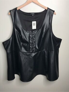 Torrid Black Faux Leather Lace-Up Peplum Tank Top Size 4